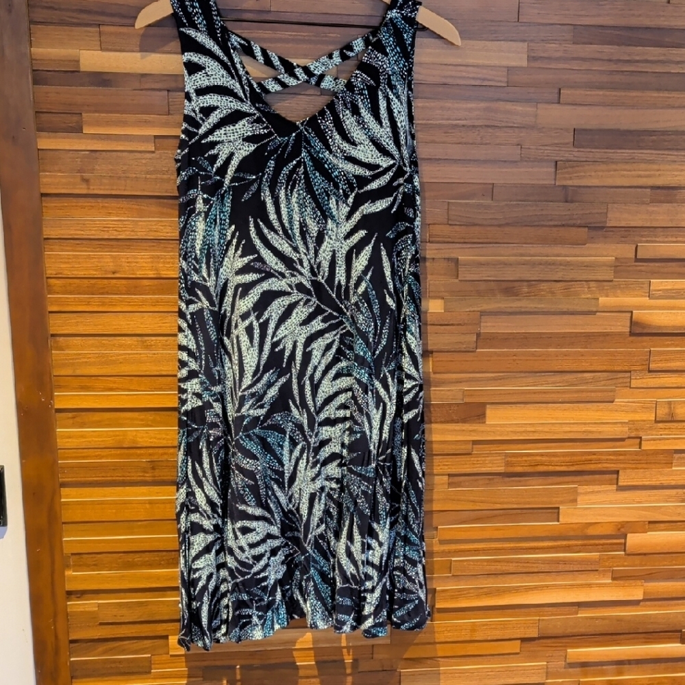 Style & Co. Black Dress with Teal and Light Green Print